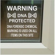 6 x DNA Item Marking Protected Stickers for Windows-Security Warning Signs for Items-Self Adhesive Vinyl Sign 